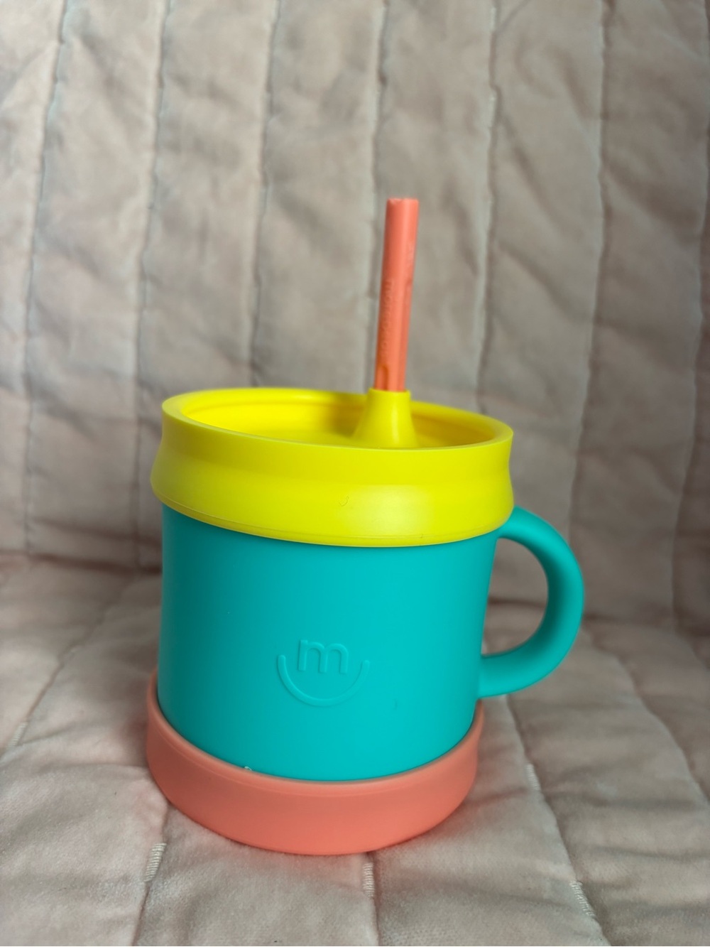Morepeas Sippy Cup with Straw - Teal, Yellow & Coral